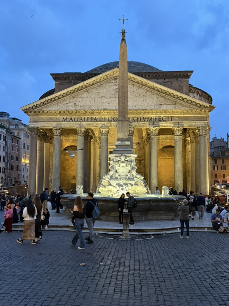 The Pantheon at dusk, viewed from the piazza